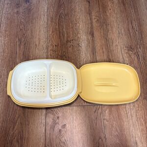 Vintage 70s Tupperware Multi-Server Steamer Harvest Gold with Divider‎ USA Made